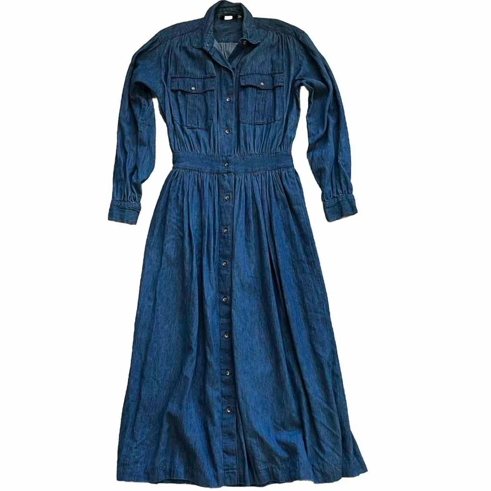 ABERCROMBIE & FITCH VINTAGE DENIM MAXI DRESS SIZE 10 COTTAGECORE PRAIRIE TRENDY - Picture 10 of 10
